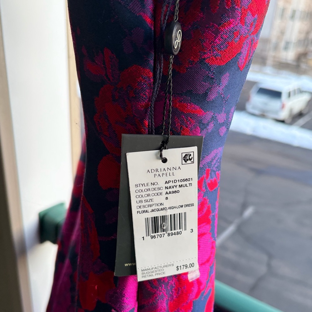 🆕🌸 Adrianna Papell Navy Multi Floral Jacquard Dress Size 8,14 Evening Cocktail - Picture 14 of 17